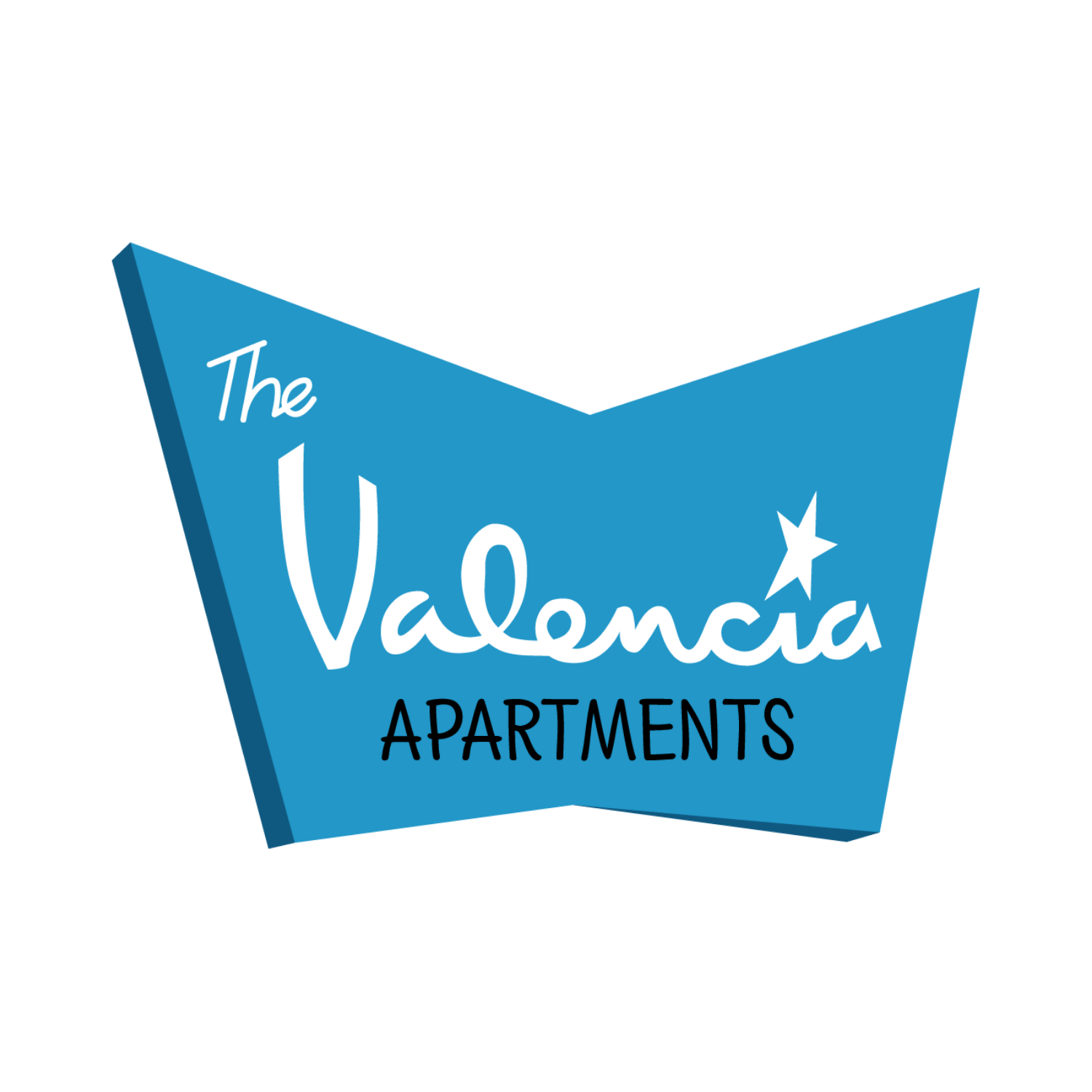 The Valencia Apartments logo on a blue background.